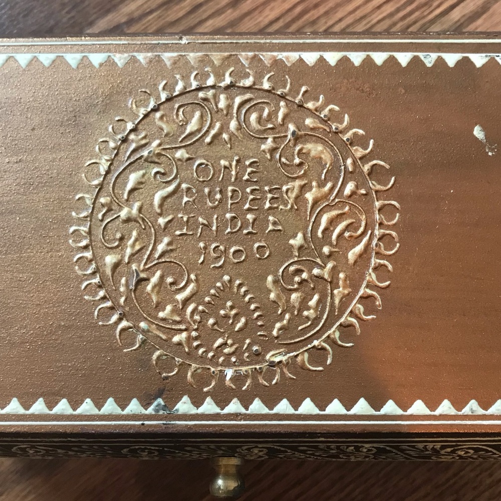 Indian Rupee Jewelry Box Tan and White